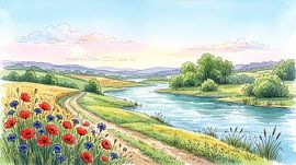 Le sentier des fleurs sauvages au bord de la rivière sur Markus Gann