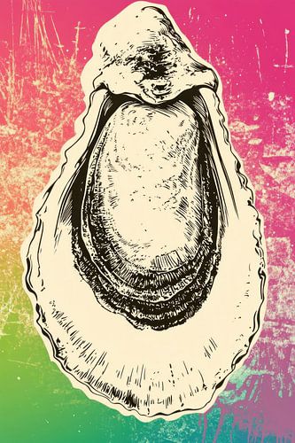 lijntekening oester op parelmoer achtergrond