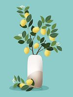 Vase mit Zweigen voller Zitronen