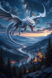 LUMENVARIS – A white dragon flies at night over a valley