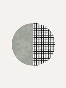 Minimalistisch geometrisch kunstwerk met lijnen en cirkel in saliegroen