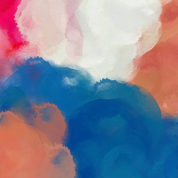 Une explosion de couleurs. Art abstrait pastel et néon en bleu cobalt, terra, rose et blanc. sur Dina Dankers