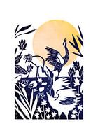 Linoprint Cranes
