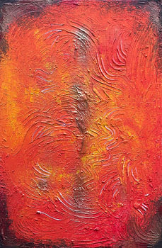 Magmafeuer & Aardboringen – Abstract vulkaanreliëf in staand formaat (Fine Art-wandkunst)