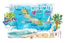 Curacao Dutch Antilles Caribbean Island Illustrated Travel Map with To von Markus Bleichner