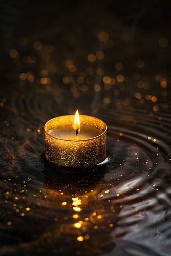 Gouden kaars reflectie op donker water