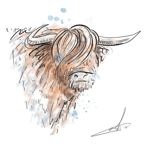 Digitaal artwork - schotse hooglander - aquarel