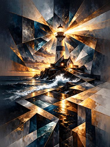 Luminous Lighthouse Mosaic In Stormy Sea