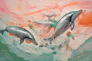 Dolphins playing Tag | Moderne Kunst van Blikvanger Schilderijen