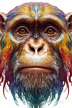 Symphonie de couleurs d'un visage de singe sur De Muurdecoratie