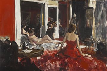 Rode Avondjurken | Red Gowns and Secret Tales van Blikvanger Schilderijen