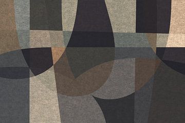 Abstract organic shapes and lines. Retro style geometric art in grey, brown, black IX by Dina Dankers
