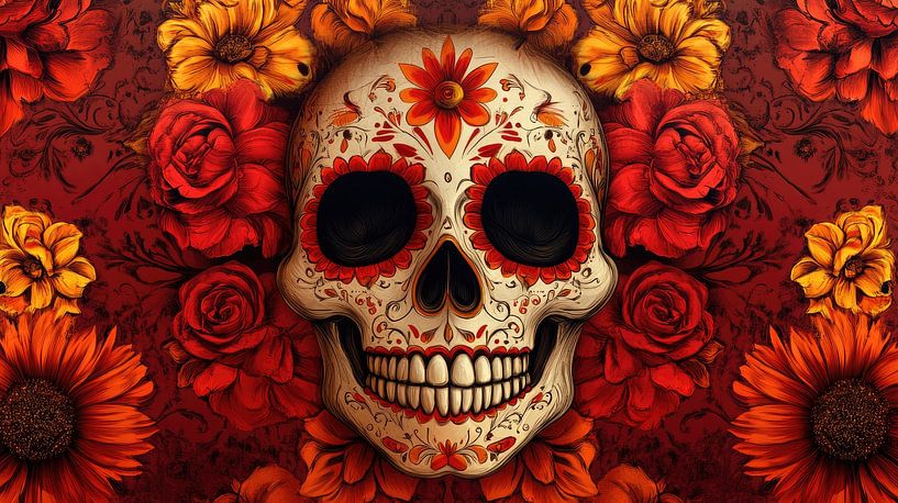 Floral Sugar Skull Dia de Muertos by Fadila Fitra Kusuma Jaya