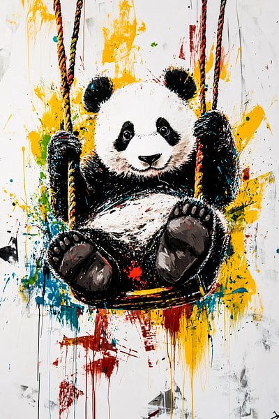 Panda op kleurrijke schommel van Art & Soul Creations