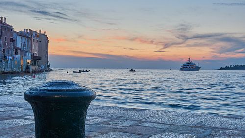 Pier in Rovinj, Croatia at sunset