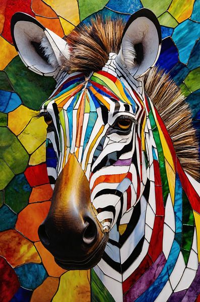 Kleurrijk Glas-in-lood Zebra Hoofd Portret van Art & Soul Creations
