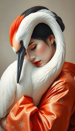 Geisha en haar kraanvogel (tsuru)