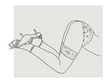 Sexy pose (lijntekening lingerie vrouw jonge dame billen string jarretels line art erotiek naakt)