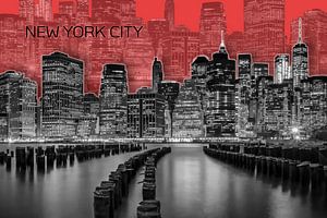 MANHATTAN Skyline | Art graphique | rouge sur Melanie Viola