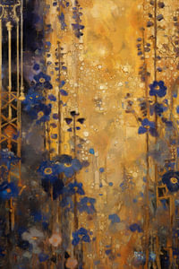 Goldenes Licht und blaue Blumen
