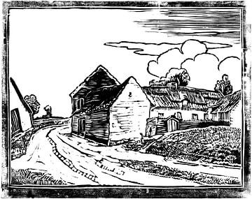 Ein Bauernhof in Flandern"; Linolschnitt von Pieter Ringoot
