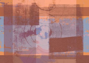 Abstract shapes in warm pastel colors no. 6. Terra, blue, brown. by Dina Dankers