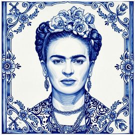 Frida on a Delft-blue tile by Ingrid van der Meer