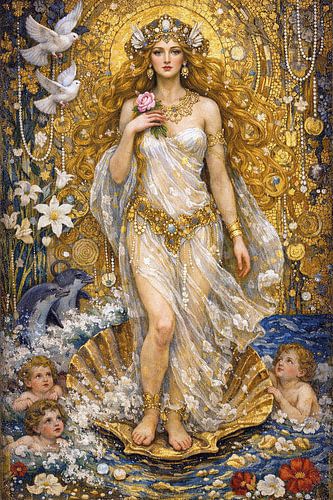 Illustratie van Aphrodite, godin van de liefde.