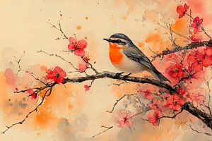 malerische japanische Kunst Vogel im Baum