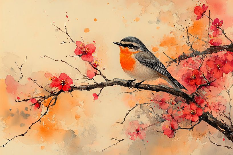 pittoresque art japonais oiseau dans un arbre par Egon Zitter