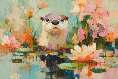 Schattige otter in de waterlelievijver