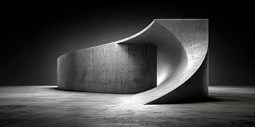 Gebogen betonnen mal in open ruimte van Klaus Tesching - Art-AI