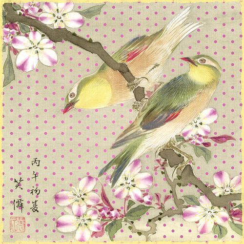 2 Birds - a vintage Japanese collage