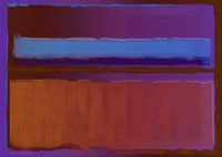 Abstract schilderij paars, blauw en oranje kleurvlakken