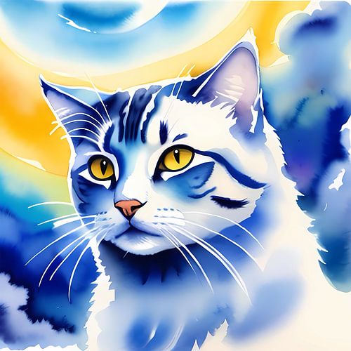 Poesje in aquarel stijl