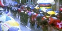 World cycling championships in the rain, abstracted
