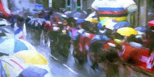 WK wielrennen in de regen, modern abstract van Paul Nieuwendijk