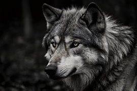 Detailed portrait of a wolf in forest by Art & Soul Creations