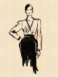 Fashionista - Illustration de mode : dessin au trait en noir et jaune sur MadameRuiz