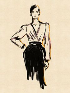Fashionista – Modeillustration: Strichzeichnung in Schwarz und Gelb