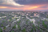 zonsondergang aan de waddenzee bij Koehool tijdens droogte