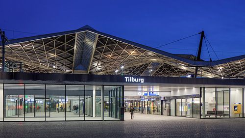 Renovated Tilburg central railway station at twilight