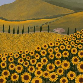 Sunflower fields among the hills