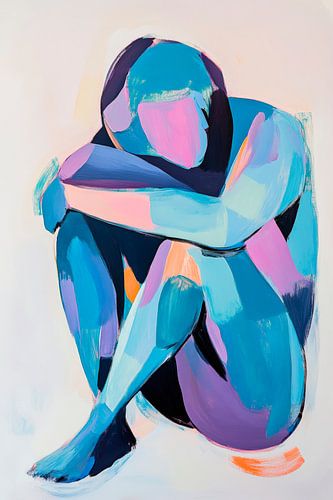 Zittende figuur in kleuren - abstract en modern