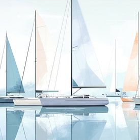 Segelboote auf ruhigem Wasser highkey-03 von Rautenberg Digital Art Maritim