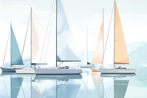 Segelboote auf ruhigem Wasser highkey-03 von Rautenberg Digital Art Maritim