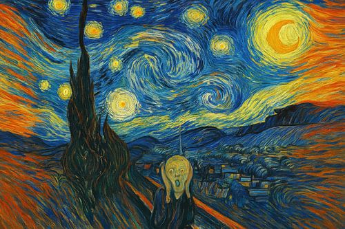 Expressieve figuur onder draaiende sterren