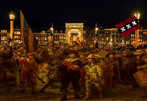 Nachtwacht van Rembrandt van Rijn bij de Magere brug