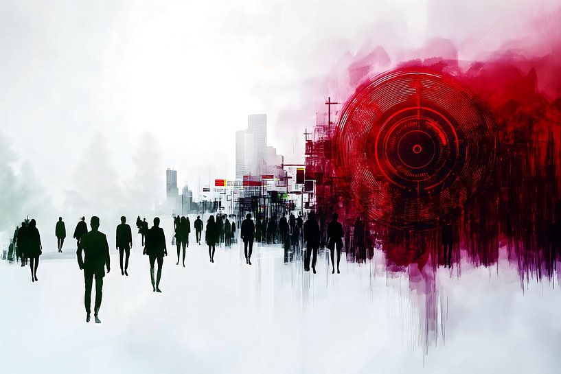 Silhouettes in front of digital marketing target by Frank Heinz