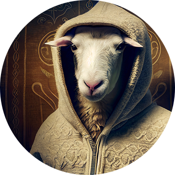 Portret van boerderijdier het schaap in wollen trui van Vlindertuin Art